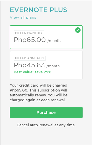evernote pricing in philippines