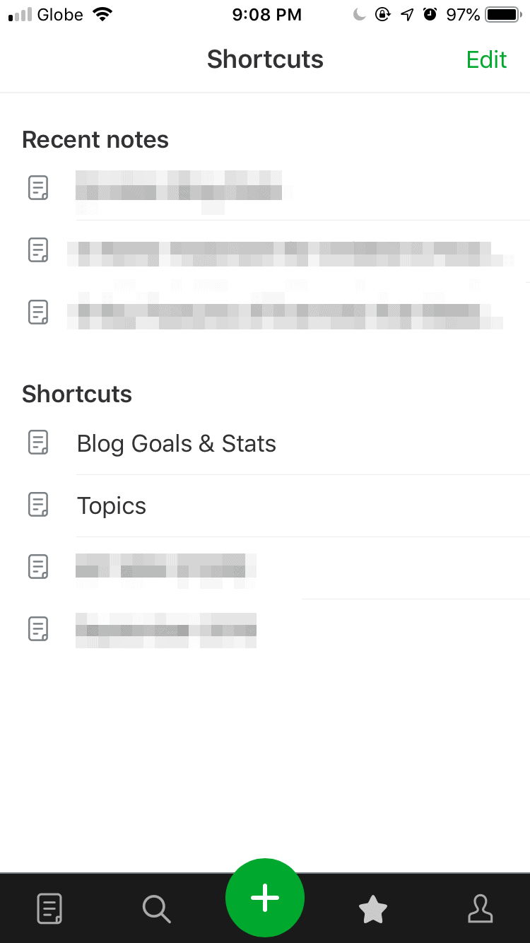 Shortcuts on Evernote