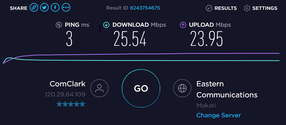 LAN connection Speedtest for Converge