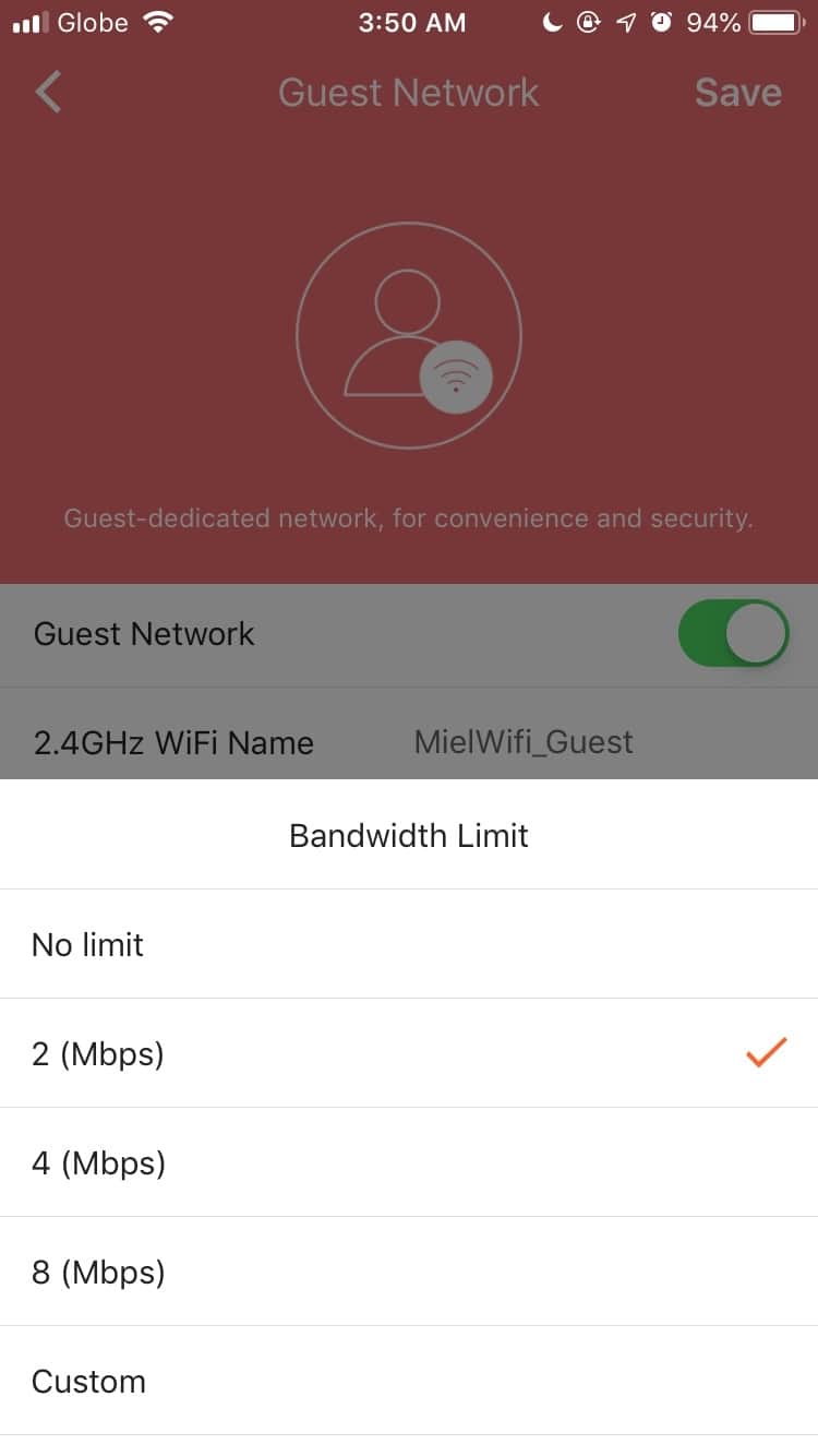 Guest Wi-Fi Bandwidth Limit