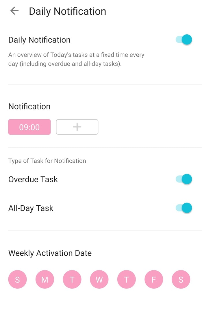 Always get on top of your daily agenda with Tick Tick daily alerts feature