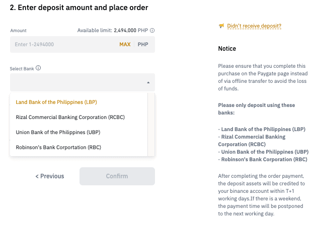 Deposit Philippine Peso using your local bank account in Binance.