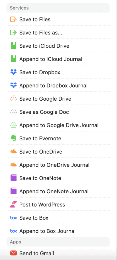Default/Built-in actions for Drafts Note-Taking app on Macbook